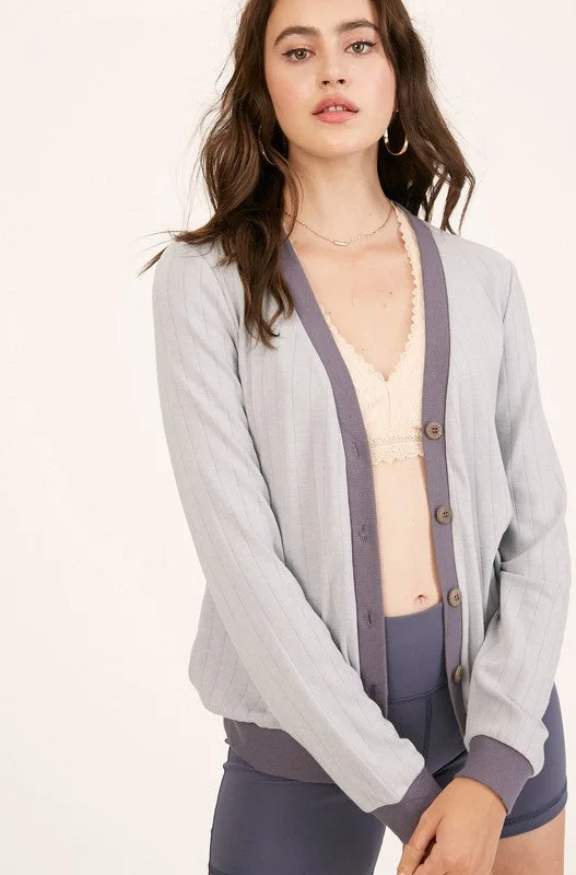 Committed to Cozy Ribbed Button Down Cardigan - Blue