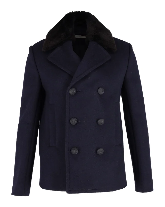 Balenciaga Double-Breasted Coat in Navy Blue Wool