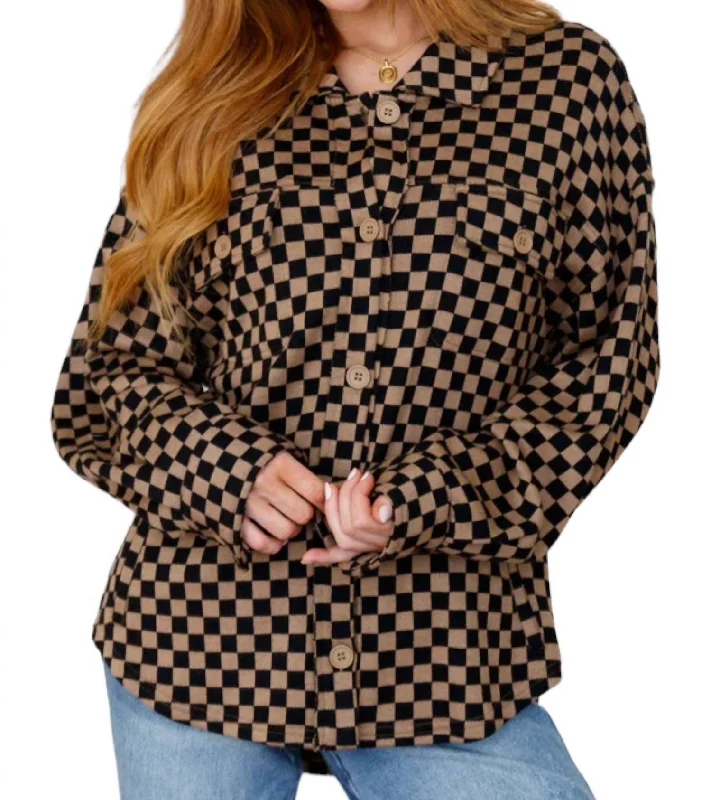 Checkered Shacket In Mocha