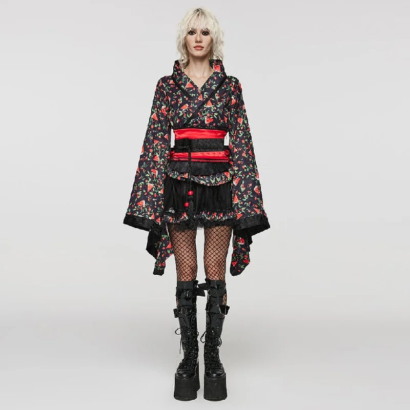 Women's Lolita Watermelon Printed Kimono with Skirt