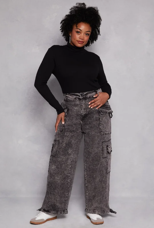 Plus Size Almost Famous Tie Hem Cargo Jeans