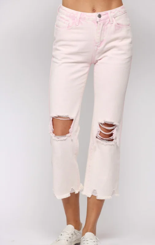 Fate Distressed Denim In Washed Pink