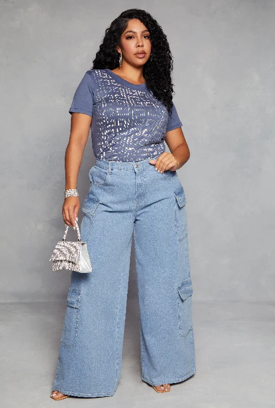 Plus Size Almost Famous High Waist Wide Leg Cargo Jeans