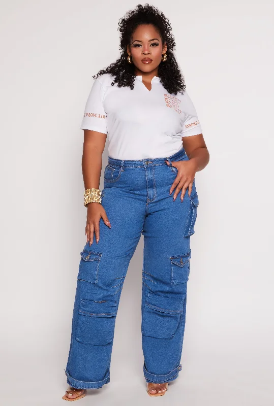 Plus Size Daisy High Waist Wide Leg Cargo Jeans