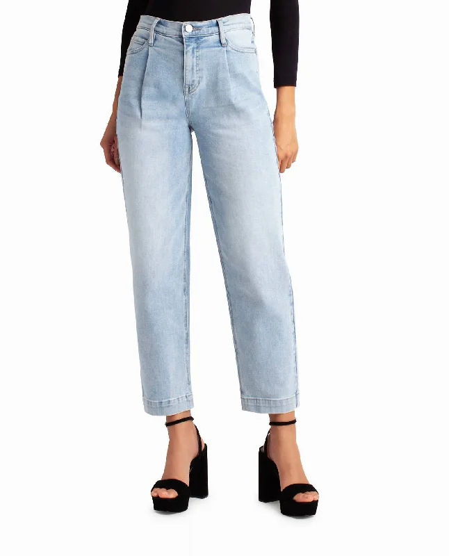 Sutton Place High Rise Pleated Taper Jean In Light Blue