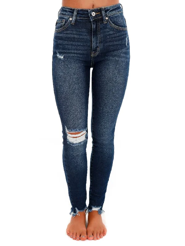 Wrong Timing High Rise Ankle Skinny Jean In Dark Wash