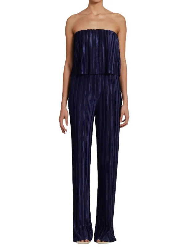 Collina Off Shoulder Jumpsuit In Navy