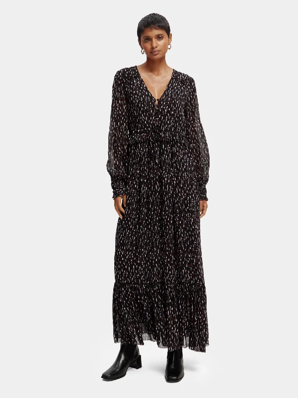 Long sleeved tiered v-neck maxi dress