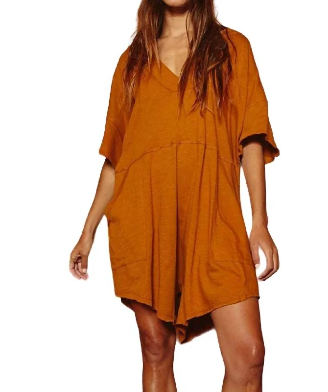 Maya Oversized Romper In Camel