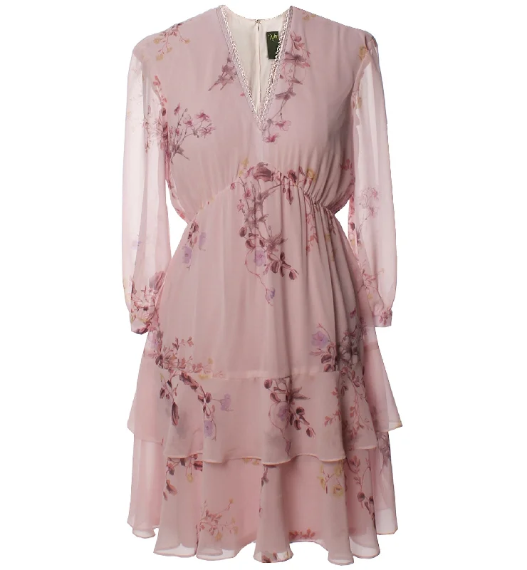 Taylor Womens Pink Blossom Ruffled Dress