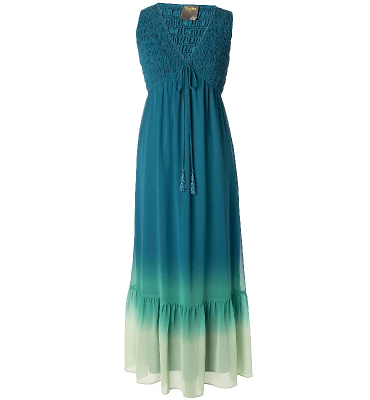 Taylor Womens Smocked Top Ombre Trim Maxi Dress