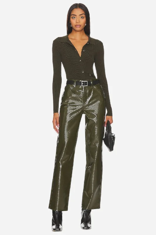 Pistola Cassie Super High Rise Straight Pants in Olive Vinyl