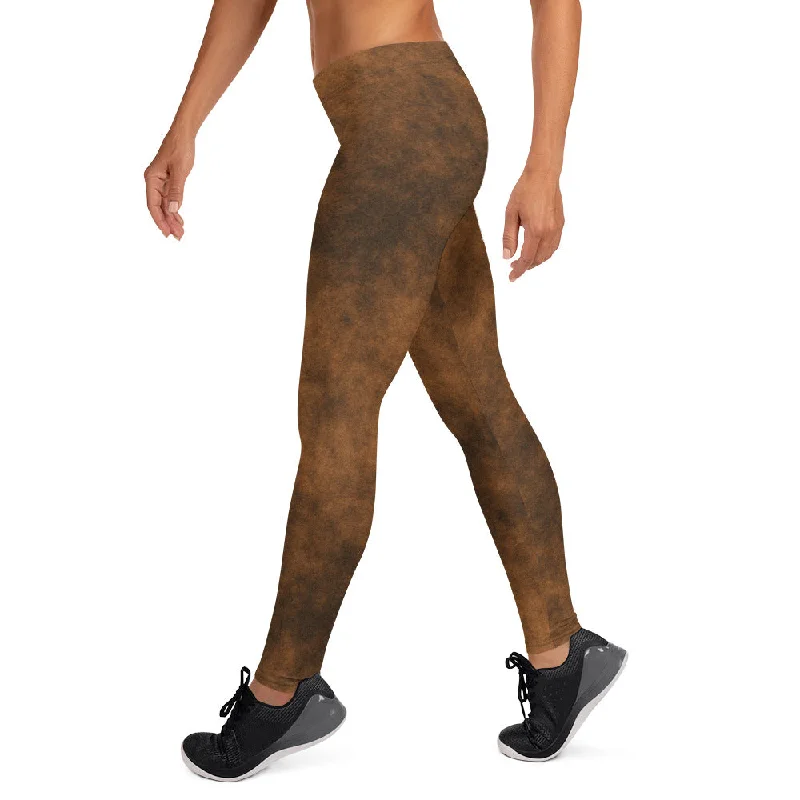 Distressed Brown Faux Leather Leggings