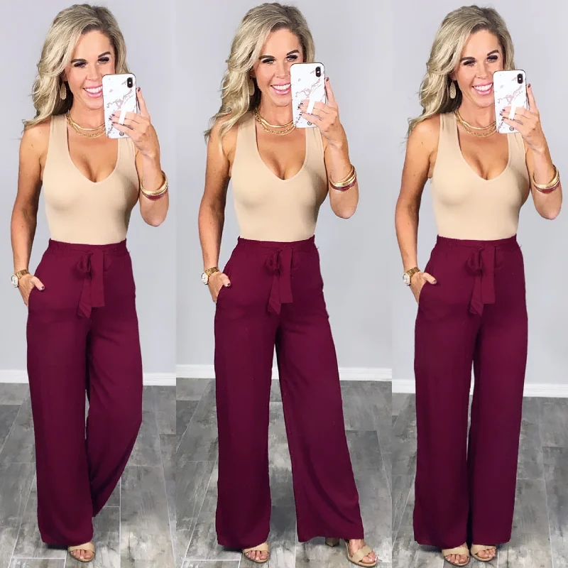 Leave Behind Pants - Burgundy