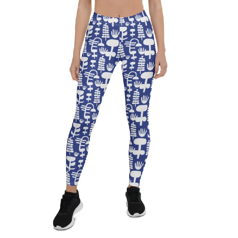 Linnea Scandinavian Blue and White Pattern Leggings