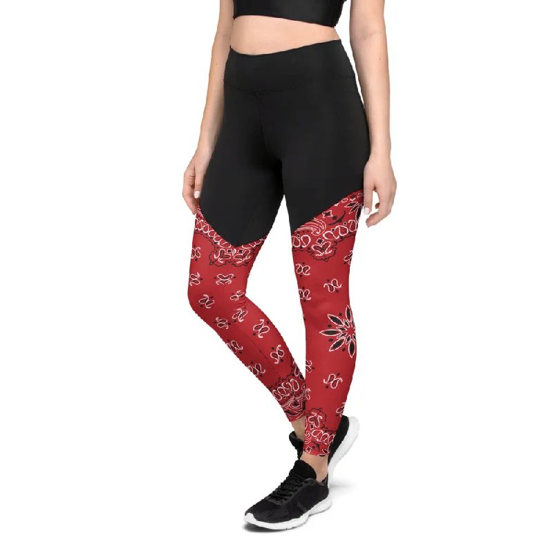 Red Bandana Compression Sports Leggings