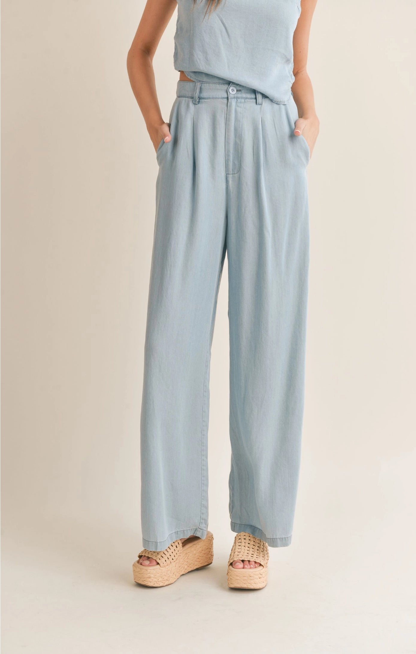 Sadie & Sage Soft Breeze Chambray Wide Leg Pant