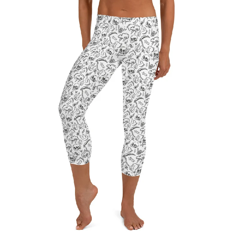 Troublemaker Skeleton Pattern Capri Leggings