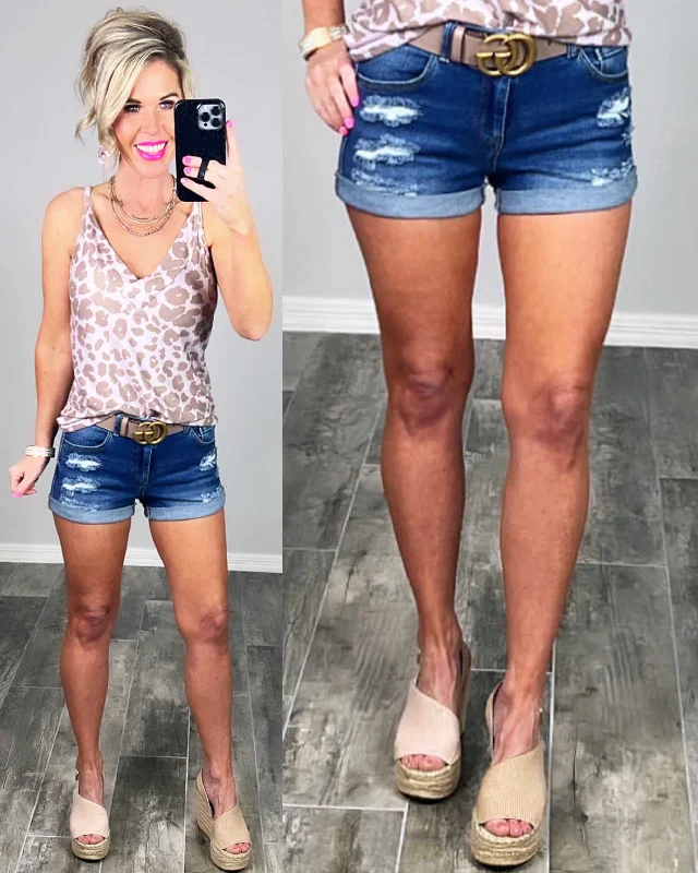 All The Joy Distressed Denim Shorts - Dark