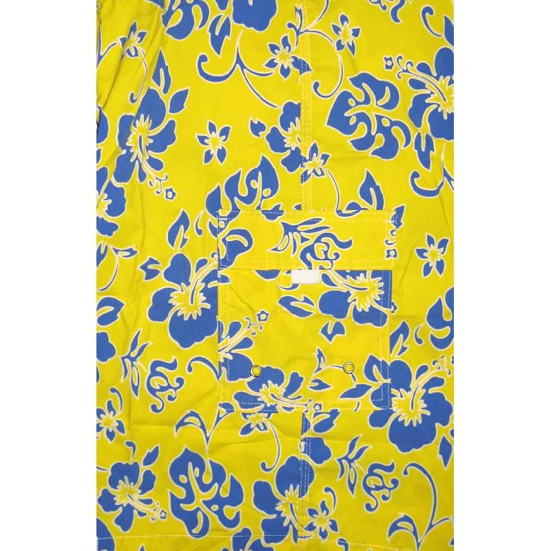 **Elastic Waist Board Shorts "Warming Trend" (Yellow+Blue) Print Men's CUSTOM