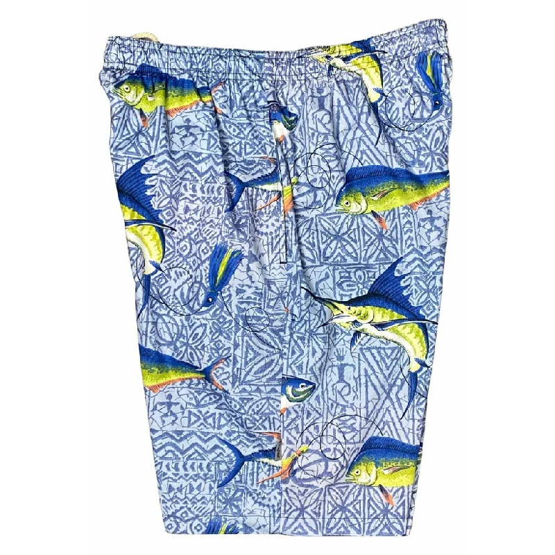 "Fighting Chair" LONG (Light Blue) 100% Cotton Beach Shorts 9.5" Inseam / approx.  22" Outseam