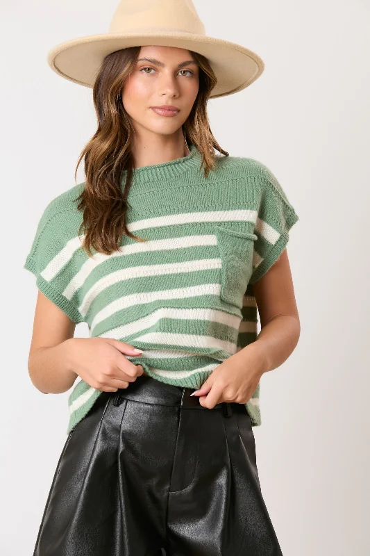 Green White Contrast Stripe Sweater