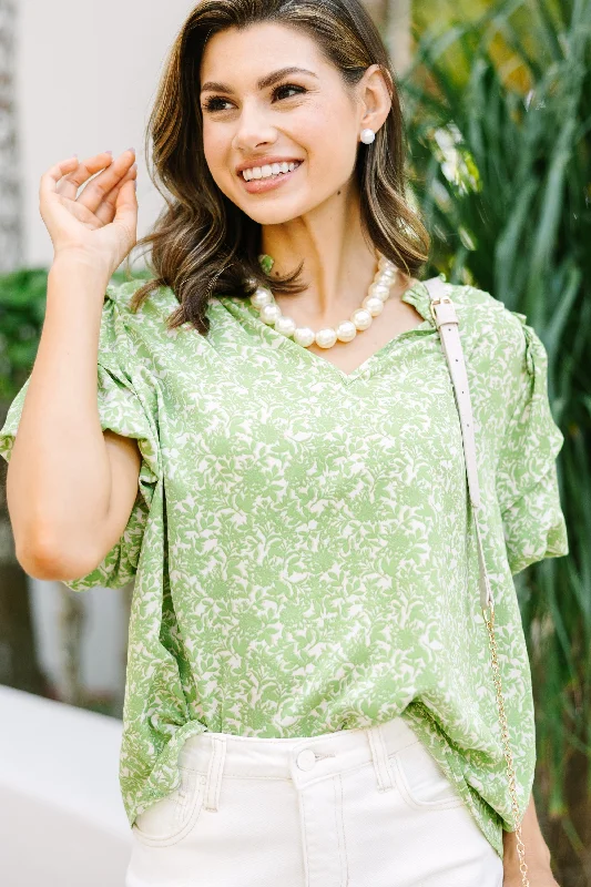 Just What You Though Green Floral Blouse