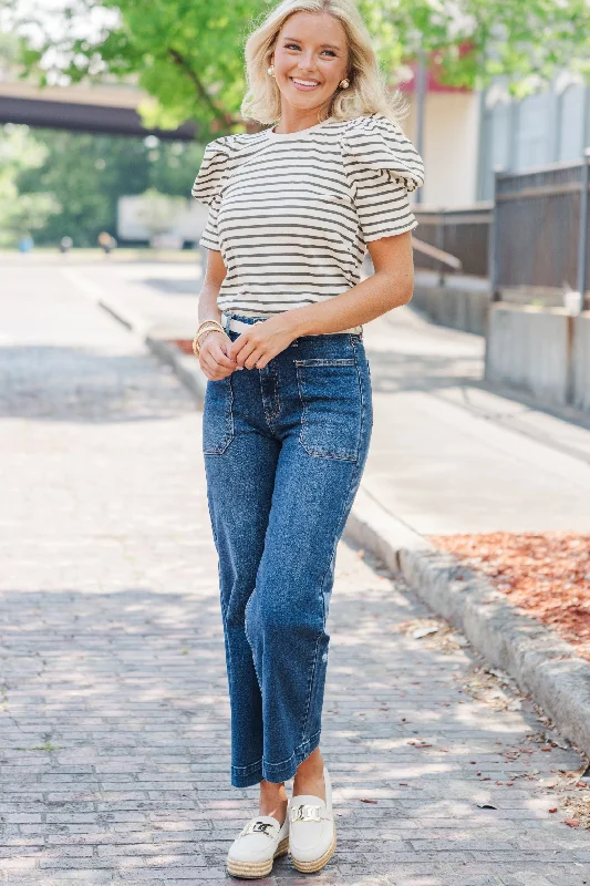 Make It Yours Olive Green Striped Top