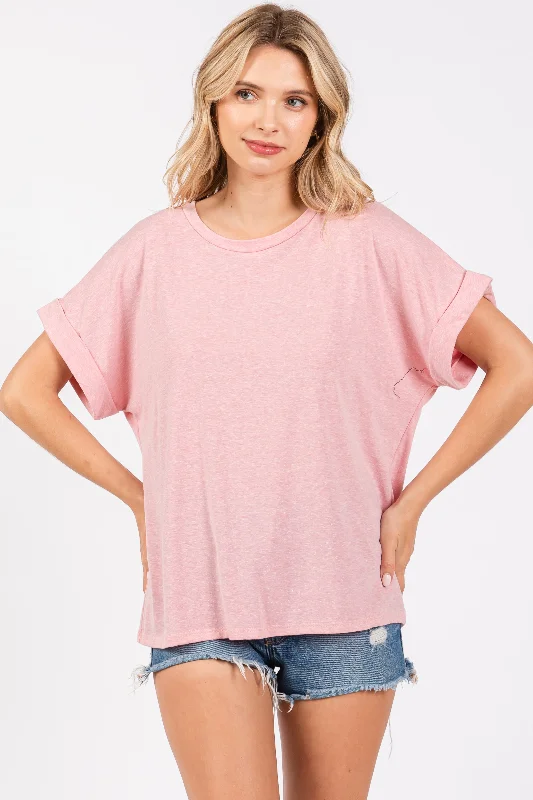 Pink Cuff Short Sleeve Top