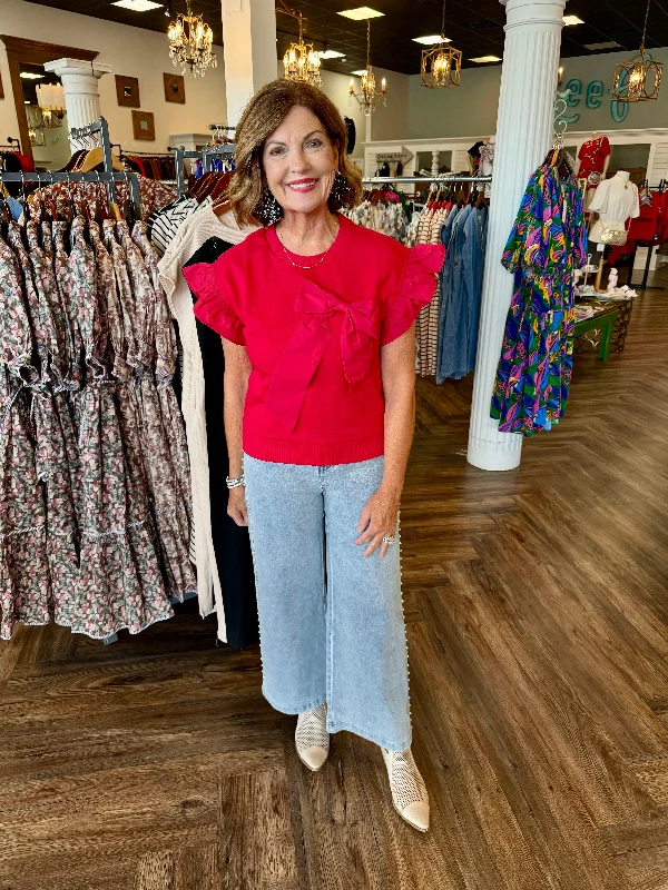 Red Bow Ruffle Top