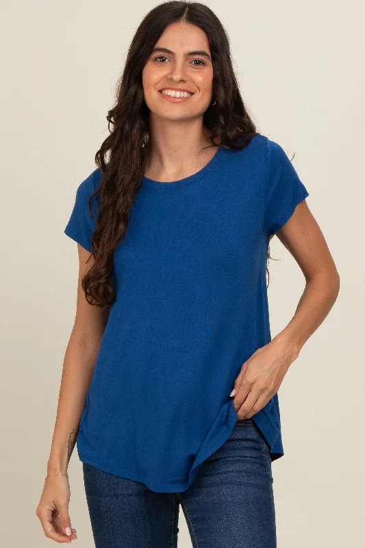 Royal Blue Basic Short Sleeve Top